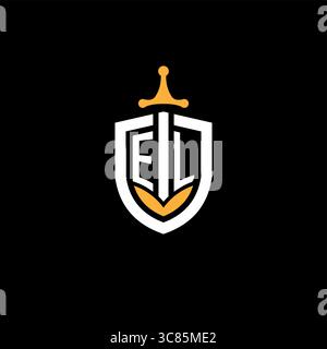 Creative letter EL logo gaming esport with shield vector graphic Stock Vector