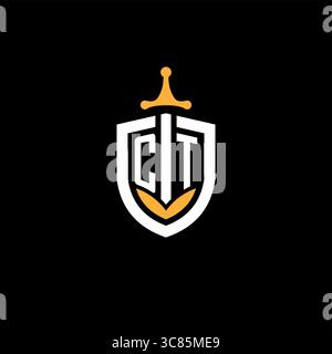Creative letter CT logo gaming esport with shield vector graphic Stock Vector