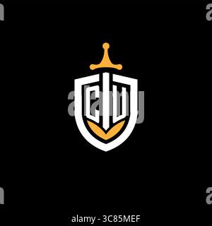 Creative letter CU logo gaming esport with shield vector graphic Stock Vector