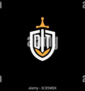 Creative letter DT logo gaming esport with shield vector graphic Stock Vector