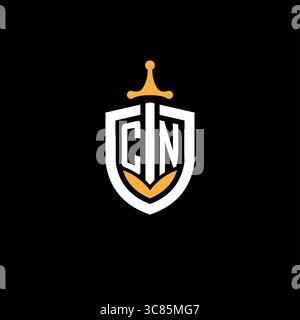 Creative letter CN logo gaming esport with shield vector graphic Stock Vector