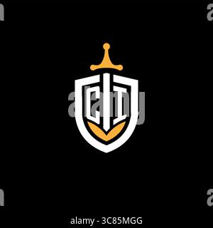 Creative letter CI logo gaming esport with shield vector graphic Stock Vector