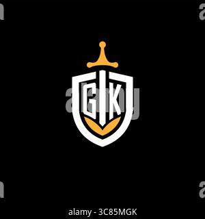 Creative letter GK logo gaming esport with shield vector graphic Stock Vector