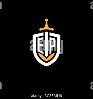 Creative letter EP logo gaming esport with shield vector graphic Stock Vector