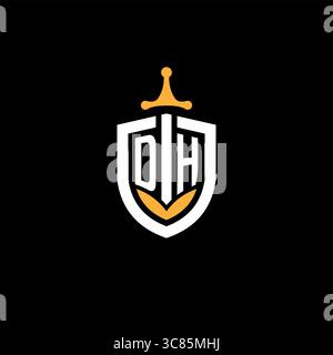 Creative letter DH logo gaming esport with shield vector graphic Stock Vector