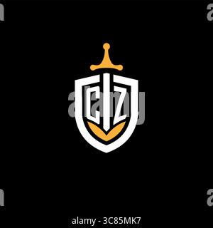 Creative letter CZ logo gaming esport with shield vector graphic Stock Vector