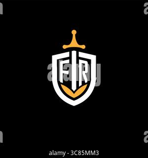 Creative letter FR logo gaming esport with shield vector graphic Stock Vector
