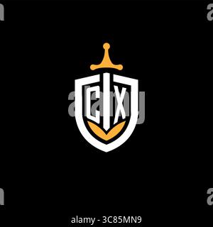 Creative letter CX logo gaming esport with shield vector graphic Stock Vector