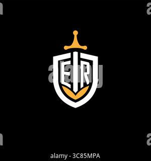 Creative letter ER logo gaming esport with shield vector graphic Stock Vector