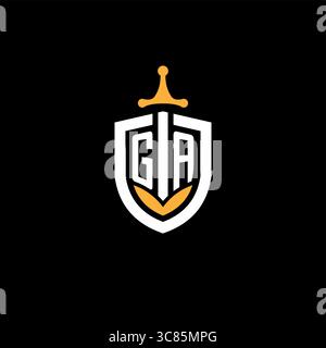 Creative letter GA logo gaming esport with shield vector graphic Stock Vector