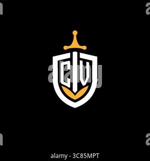 Creative letter CV logo gaming esport with shield vector graphic Stock Vector