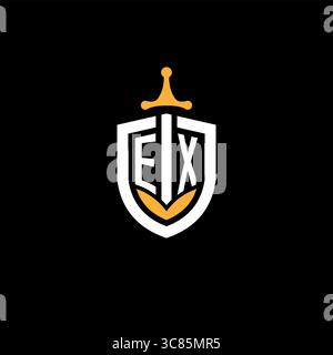 Creative letter EX logo gaming esport with shield vector graphic Stock Vector