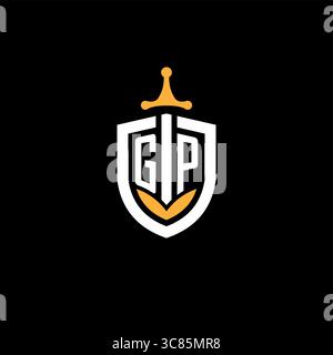 Creative letter GP logo gaming esport with shield vector graphic Stock Vector
