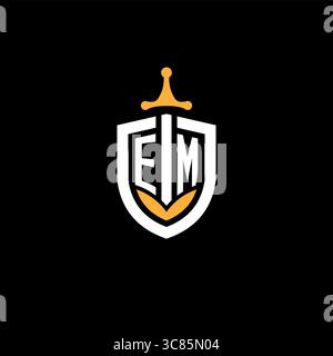 Creative letter EM logo gaming esport with shield vector graphic Stock Vector
