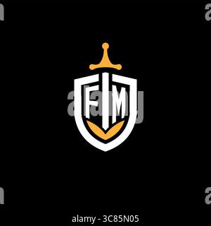 Creative letter FM logo gaming esport with shield vector graphic Stock Vector