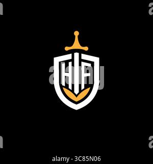 Creative letter HF logo gaming esport with shield vector graphic Stock Vector