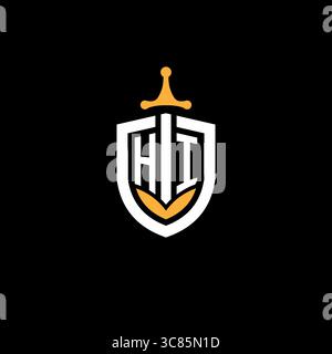 Creative letter HI logo gaming esport with shield vector graphic Stock Vector