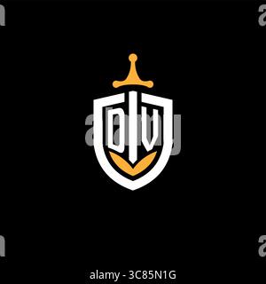 Creative letter DV logo gaming esport with shield vector graphic Stock Vector