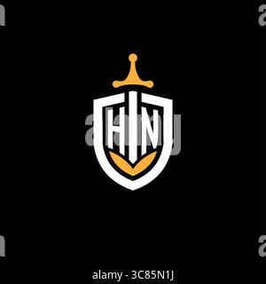 Creative letter HN logo gaming esport with shield vector graphic Stock Vector
