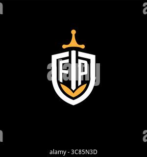 Creative letter FP logo gaming esport with shield vector graphic Stock Vector