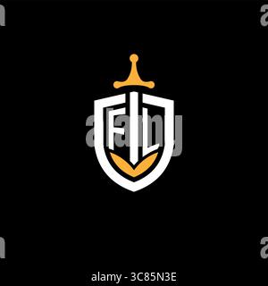 Creative letter FL logo gaming esport with shield vector graphic Stock Vector