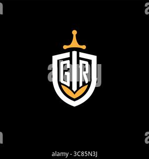Creative letter GR logo gaming esport with shield vector graphic Stock Vector