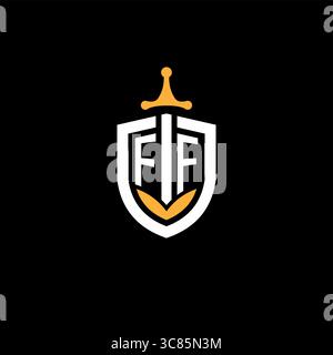 Creative letter FF logo gaming esport with shield vector graphic Stock Vector