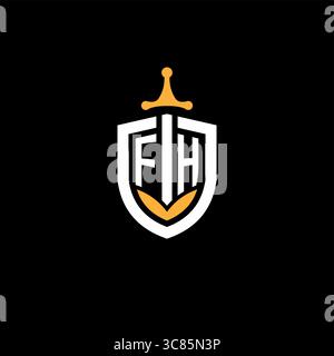 Creative letter FH logo gaming esport with shield vector graphic Stock Vector