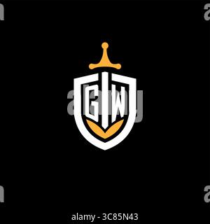 Creative letter GW logo gaming esport with shield vector graphic Stock Vector