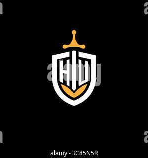 Creative letter HU logo gaming esport with shield vector graphic Stock Vector