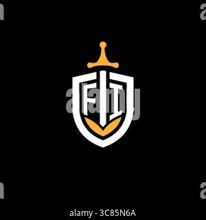 Creative letter FI logo gaming esport with shield vector graphic Stock Vector