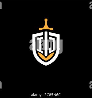 Creative letter IJ logo gaming esport with shield vector graphic Stock Vector