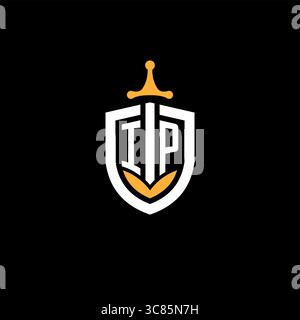 Creative letter IP logo gaming esport with shield vector graphic Stock Vector