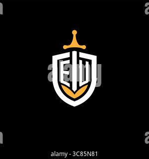 Creative letter EU logo gaming esport with shield vector graphic Stock Vector
