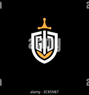 Creative letter GJ logo gaming esport with shield vector graphic Stock Vector