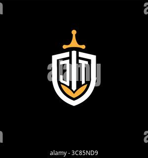 Creative letter JT logo gaming esport with shield vector graphic Stock Vector