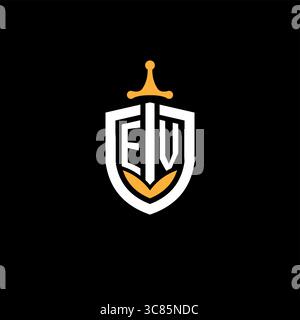 Creative letter EV logo gaming esport with shield vector graphic Stock Vector