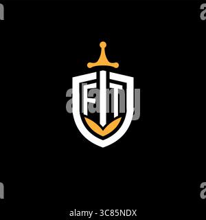 Creative letter FT logo gaming esport with shield vector graphic Stock Vector