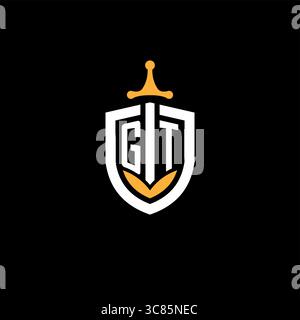 Creative letter GT logo gaming esport with shield vector graphic Stock Vector