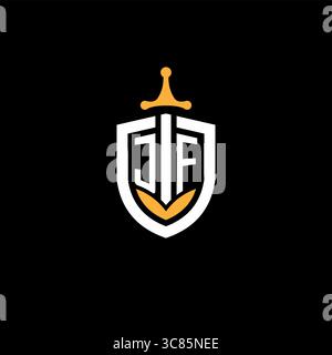 Creative letter JF logo gaming esport with shield vector graphic Stock Vector
