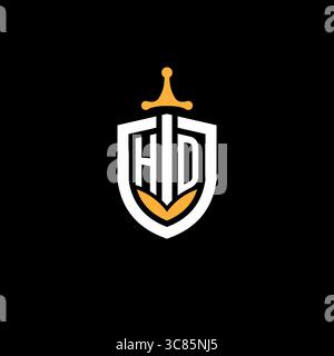 Creative letter HD logo gaming esport with shield vector graphic Stock Vector