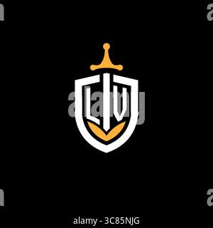 Creative letter LV logo gaming esport with shield vector graphic Stock Vector