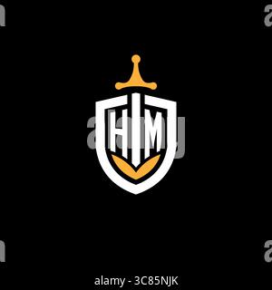 Creative letter HM logo gaming esport with shield vector graphic Stock Vector