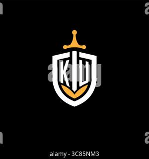 Creative letter KU logo gaming esport with shield vector graphic Stock Vector