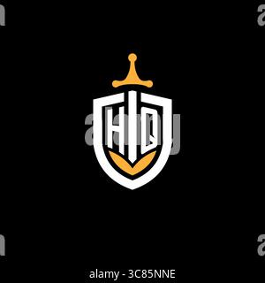 Creative letter HQ logo gaming esport with shield vector graphic Stock Vector