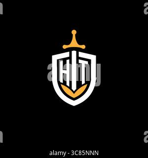 Creative letter HT logo gaming esport with shield vector graphic Stock Vector