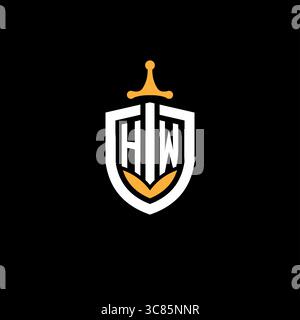 Creative letter HW logo gaming esport with shield vector graphic Stock Vector