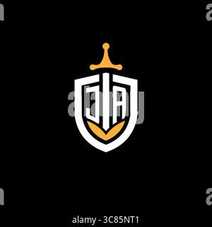 Creative letter JA logo gaming esport with shield vector graphic Stock Vector