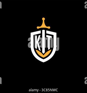 Creative letter KT logo gaming esport with shield vector graphic Stock Vector