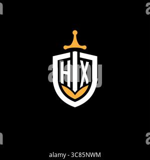 Creative letter HX logo gaming esport with shield vector graphic Stock Vector